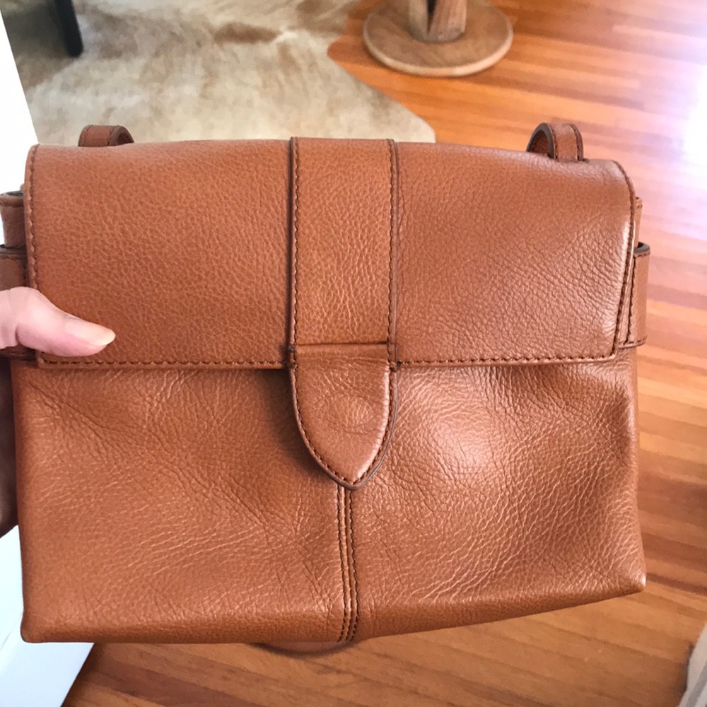 Cognac leather J Crew crossbody bag